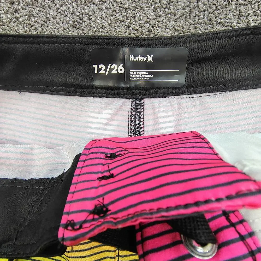 New Hurley Board Shorts Sits Above the Knee Boys Youth 12/26 Thin Stripe Swim